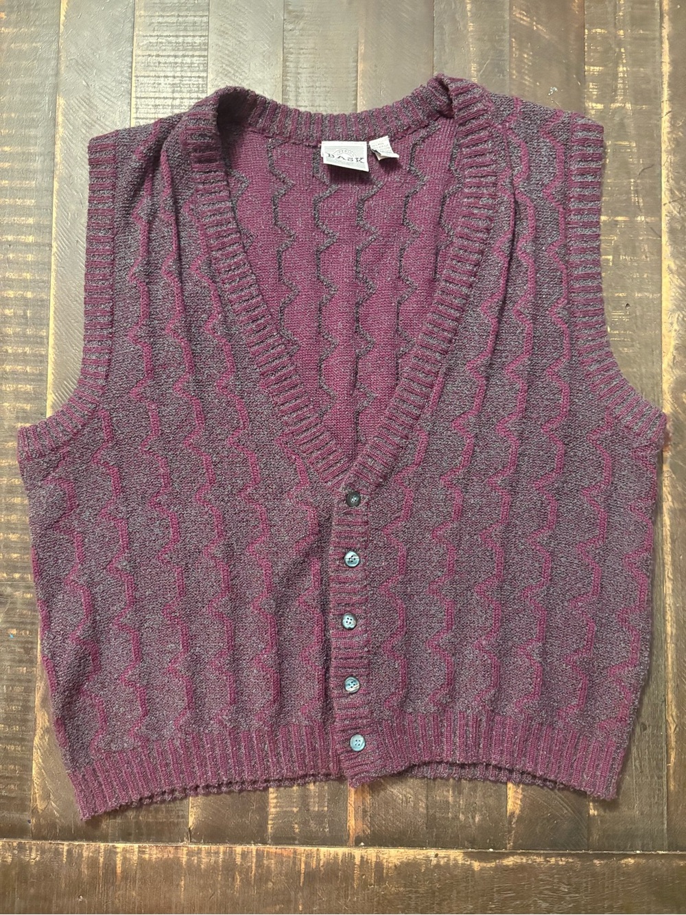 Vintage Aztec Wool Blend Sweater Vest  Button Closure Textured Lightweight 1990s